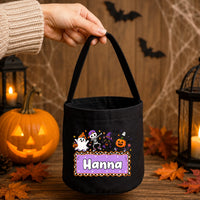 Halloweeni cukorkagyűjtő zsák gyerekeknek - vidám figurákkal, egyedi névvel
