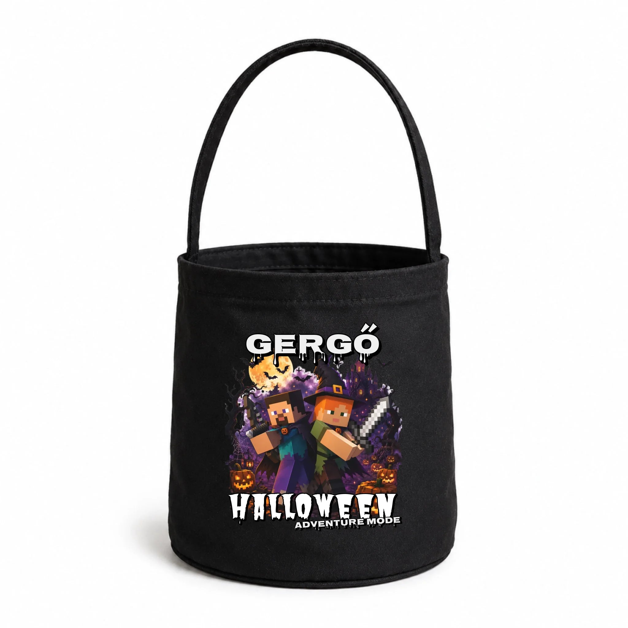 Halloweeni cukorkagyűjtő zsák - Minecraft mintával egyedi névvel