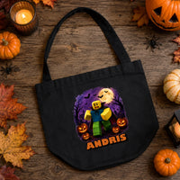 Egyedi neves halloweeni cukorkagyűjtő zsák Roblox figurával