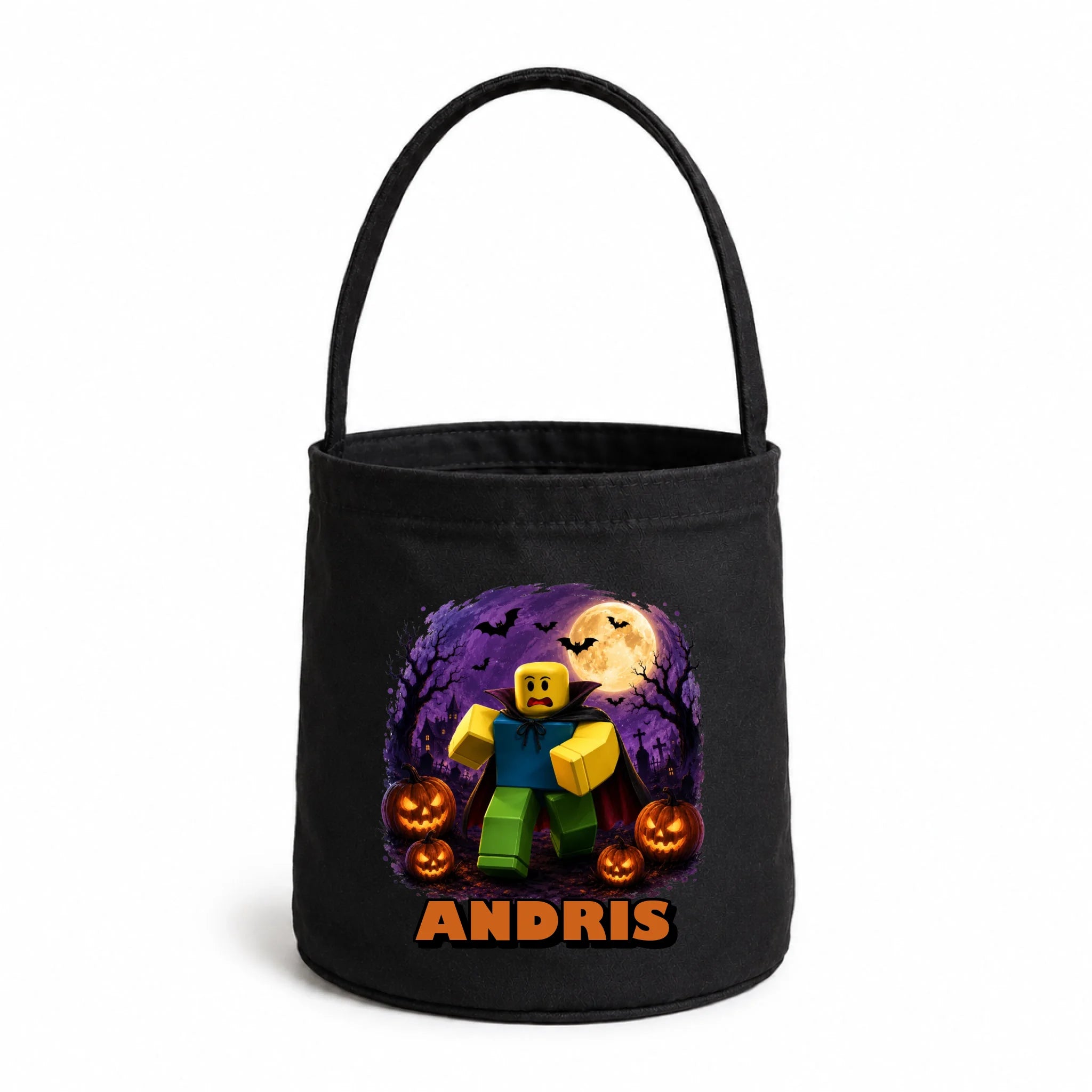 Egyedi neves halloweeni cukorkagyűjtő zsák Roblox figurával