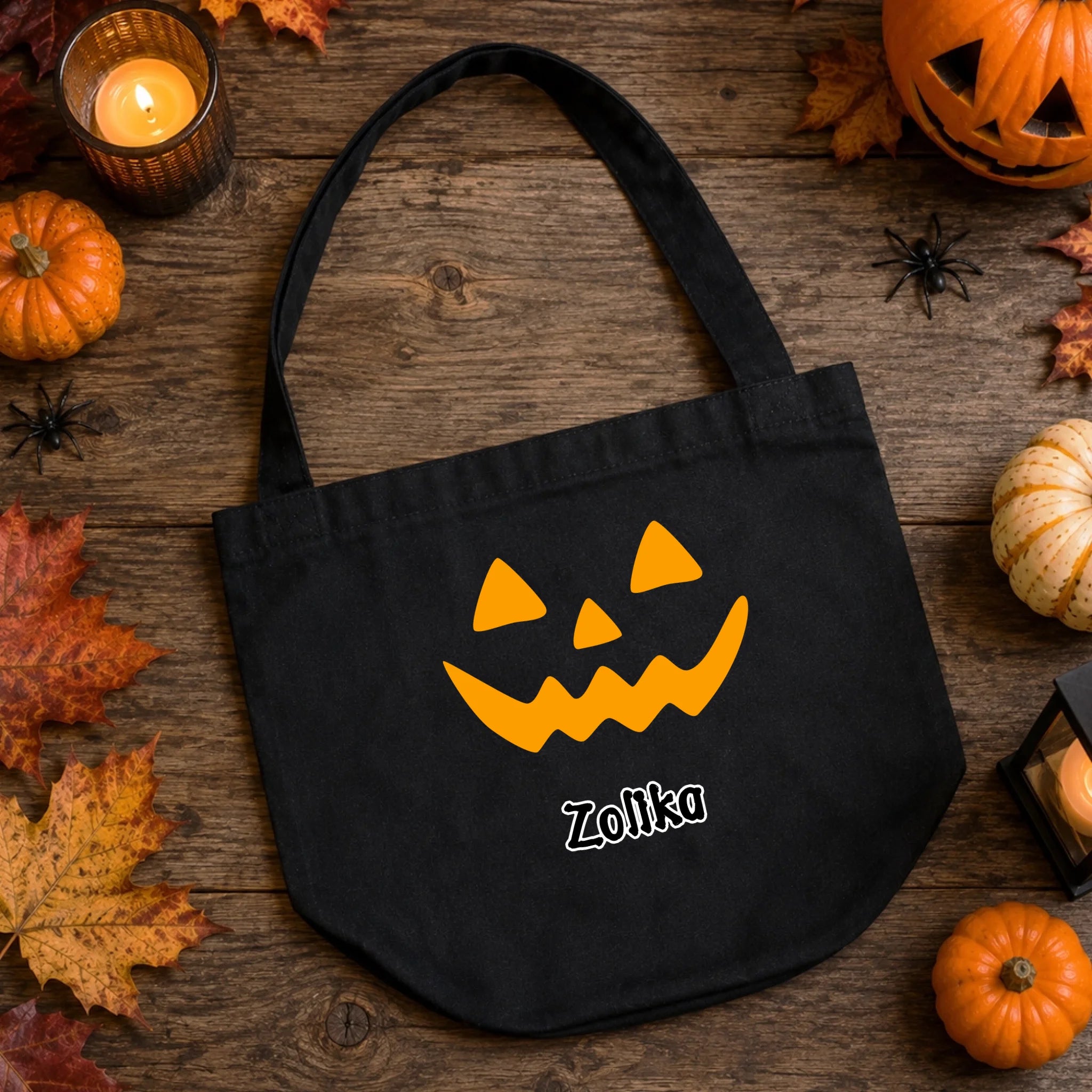 Halloweeni cukorkagyűjtő zsák választható mintával és egyedi névvel