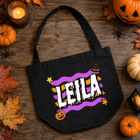 Egyedi névre szóló halloweeni cukorkagyűjtő zsák gyerekeknek