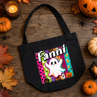 Névre szóló halloweeni cukorkagyűjtő zsák gyerekeknek - szellemes mintával