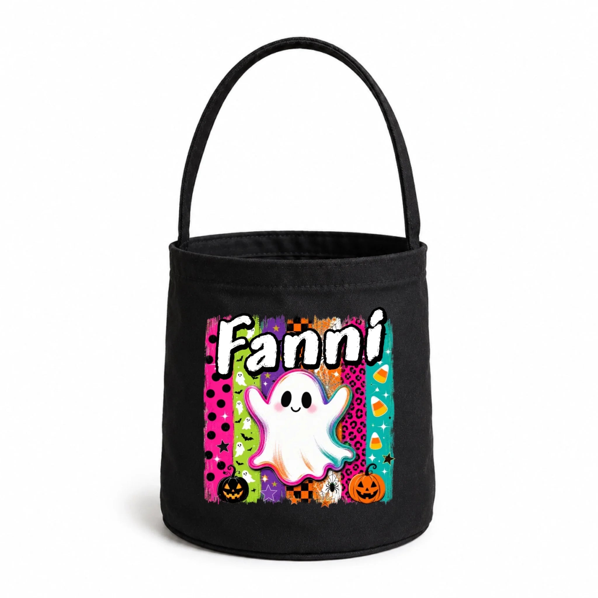 Névre szóló halloweeni cukorkagyűjtő zsák gyerekeknek - szellemes mintával