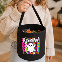 Névre szóló halloweeni cukorkagyűjtő zsák gyerekeknek - szellemes mintával