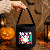Névre szóló halloweeni cukorkagyűjtő zsák gyerekeknek - szellemes mintával