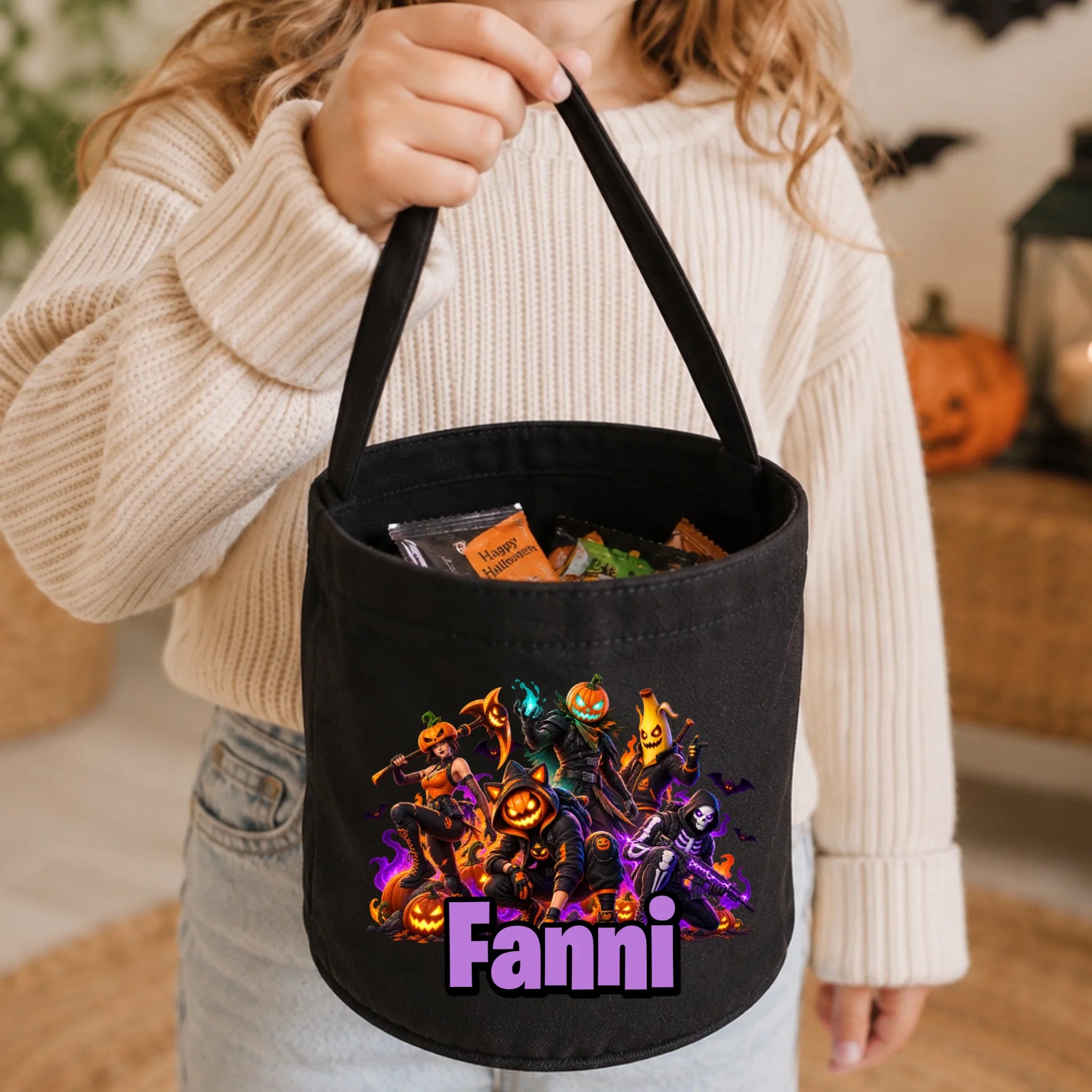 Halloween cukorkagyűjtő zsák Fortnite figurákkal - névre szóló