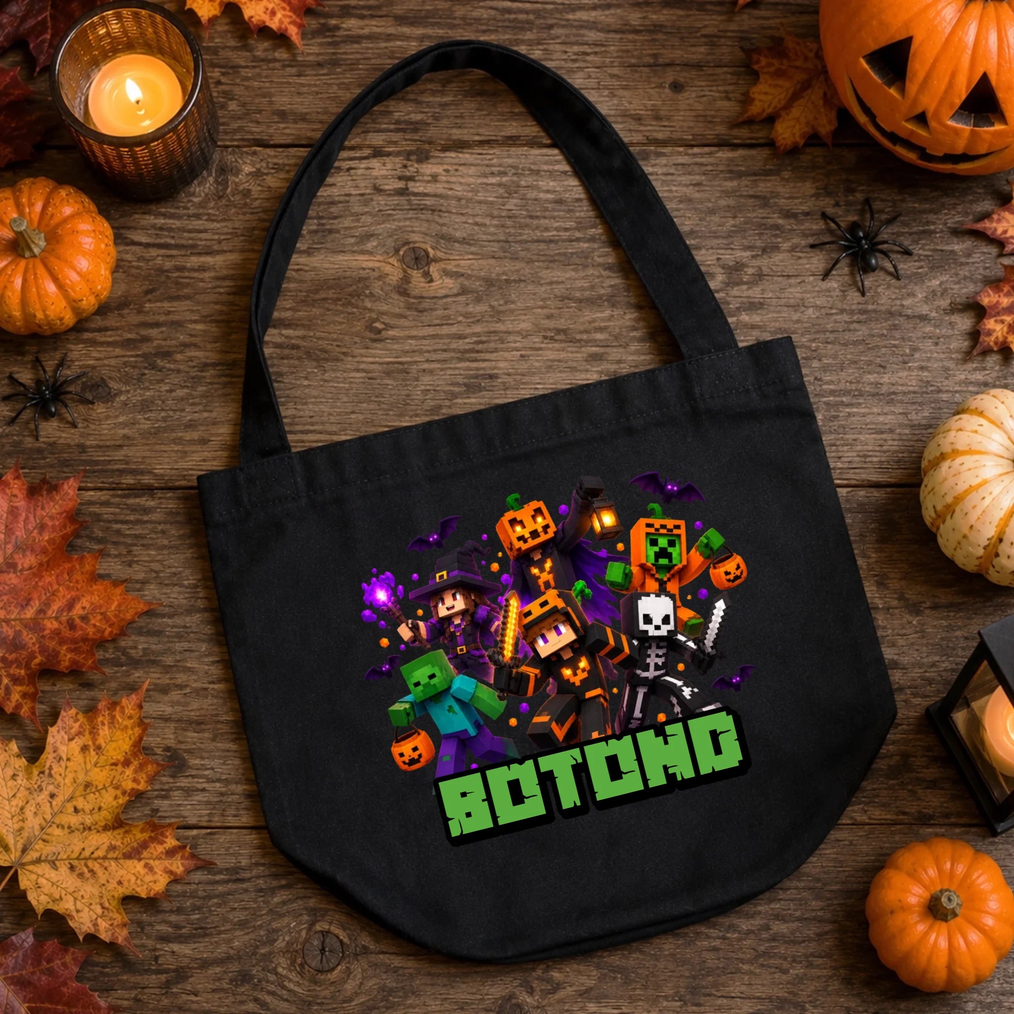 Halloween cukorkagyűjtő zsák Minecraft figurákkal - névre szóló