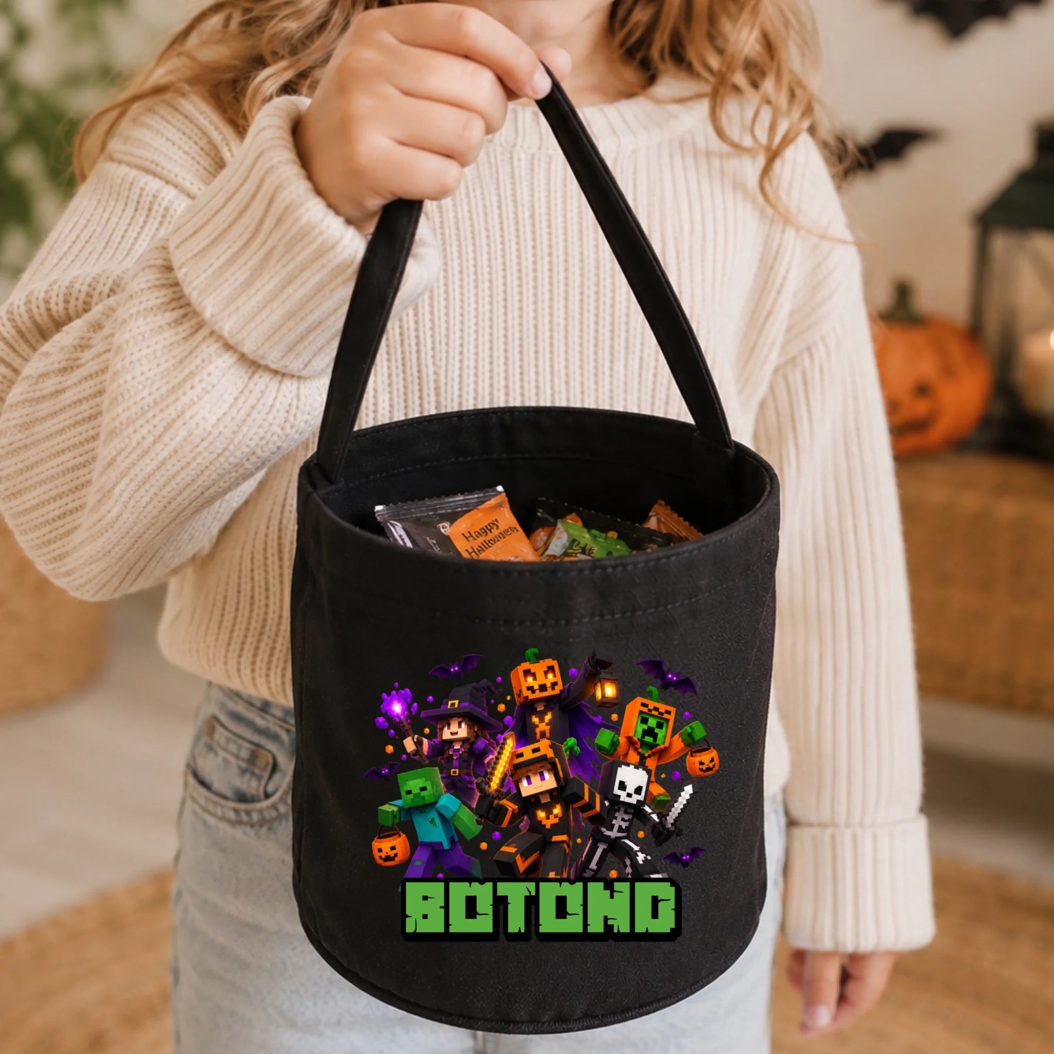 Halloween cukorkagyűjtő zsák Minecraft figurákkal - névre szóló