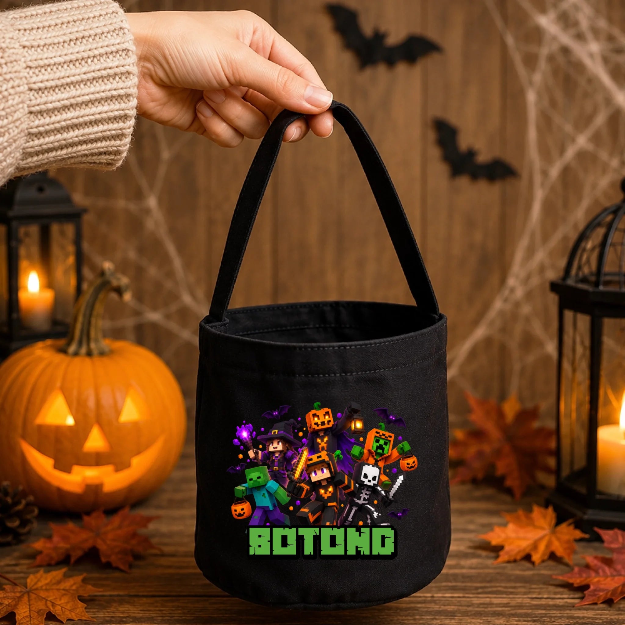 Halloween cukorkagyűjtő zsák Minecraft figurákkal - névre szóló