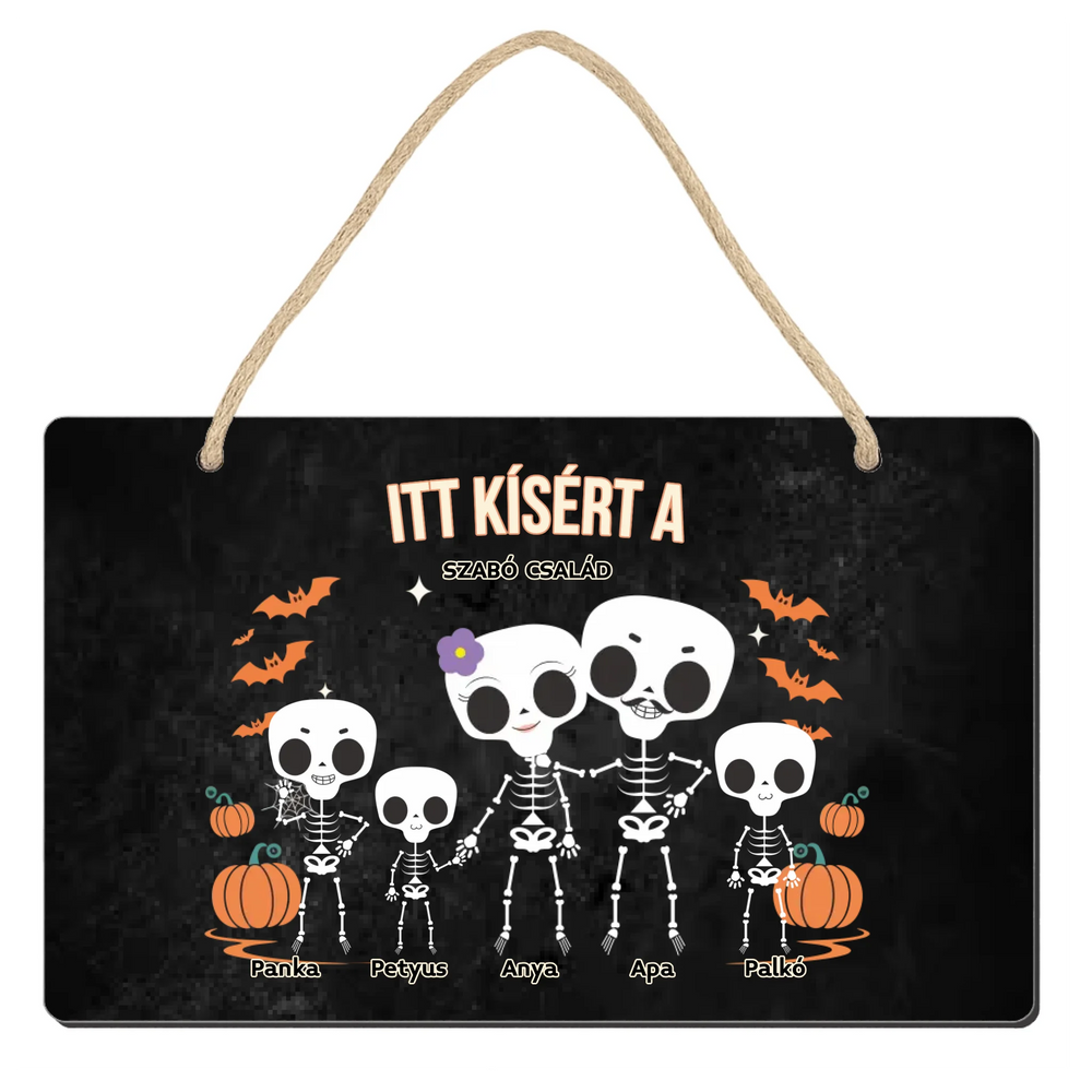 Személyre szabható őszi Halloweeni fali dekor tábla - Skeleton Crew családi ajándék