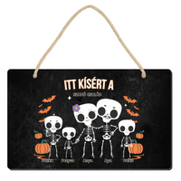 Személyre szabható őszi Halloweeni fali dekor tábla - Skeleton Crew családi ajándék