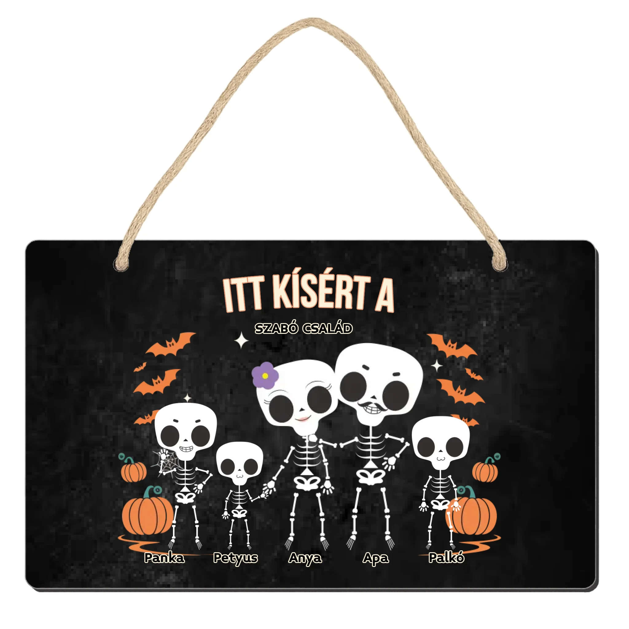 Személyre szabható őszi Halloweeni fali dekor tábla - Skeleton Crew családi ajándék