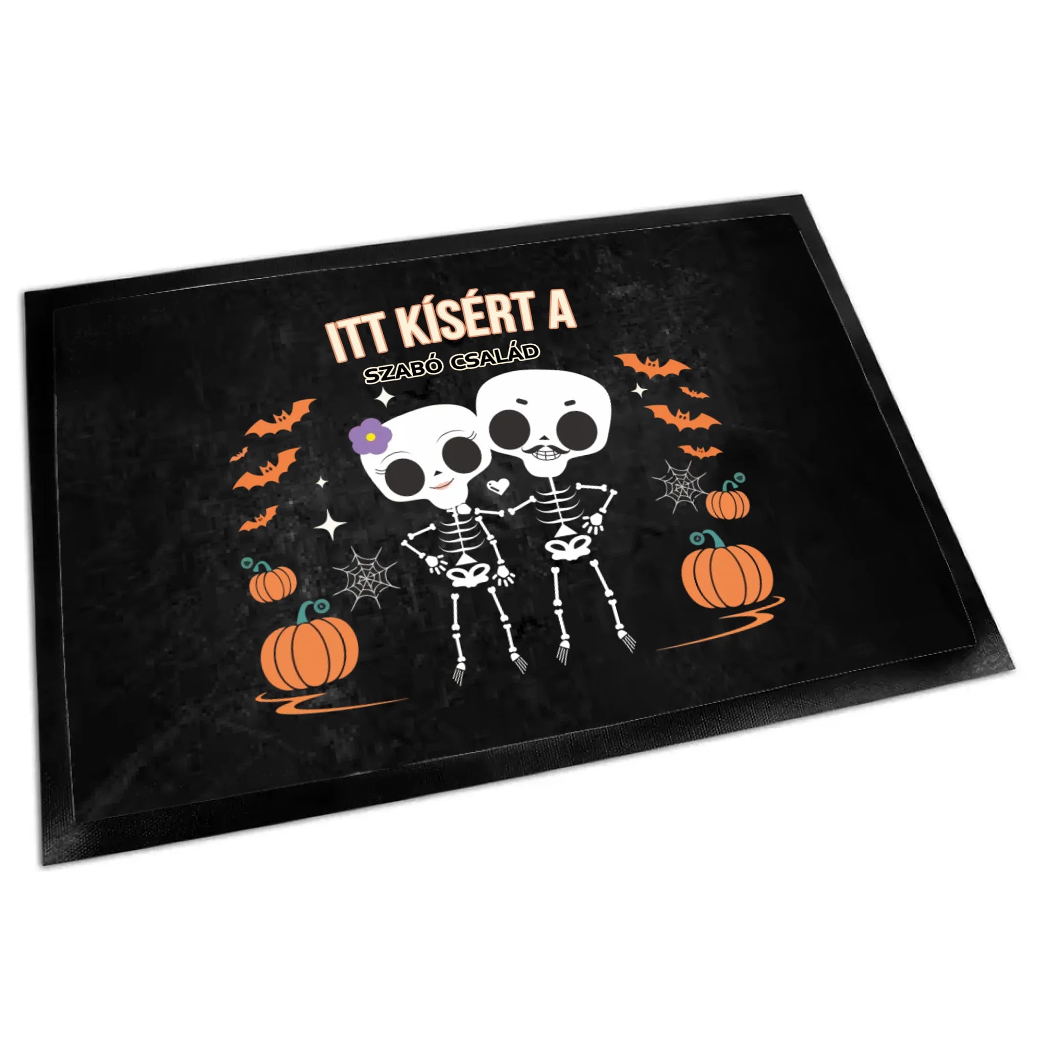 Személyre szabható őszi Halloweeni lábtörlő - Skeleton Crew családi ajándék pároknak