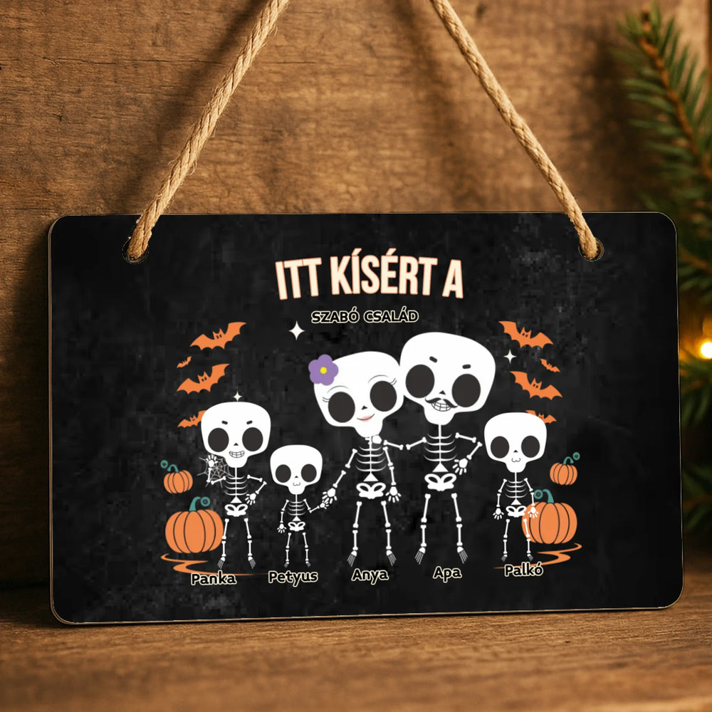 Személyre szabható őszi Halloweeni fali dekor tábla - Skeleton Crew családi ajándék