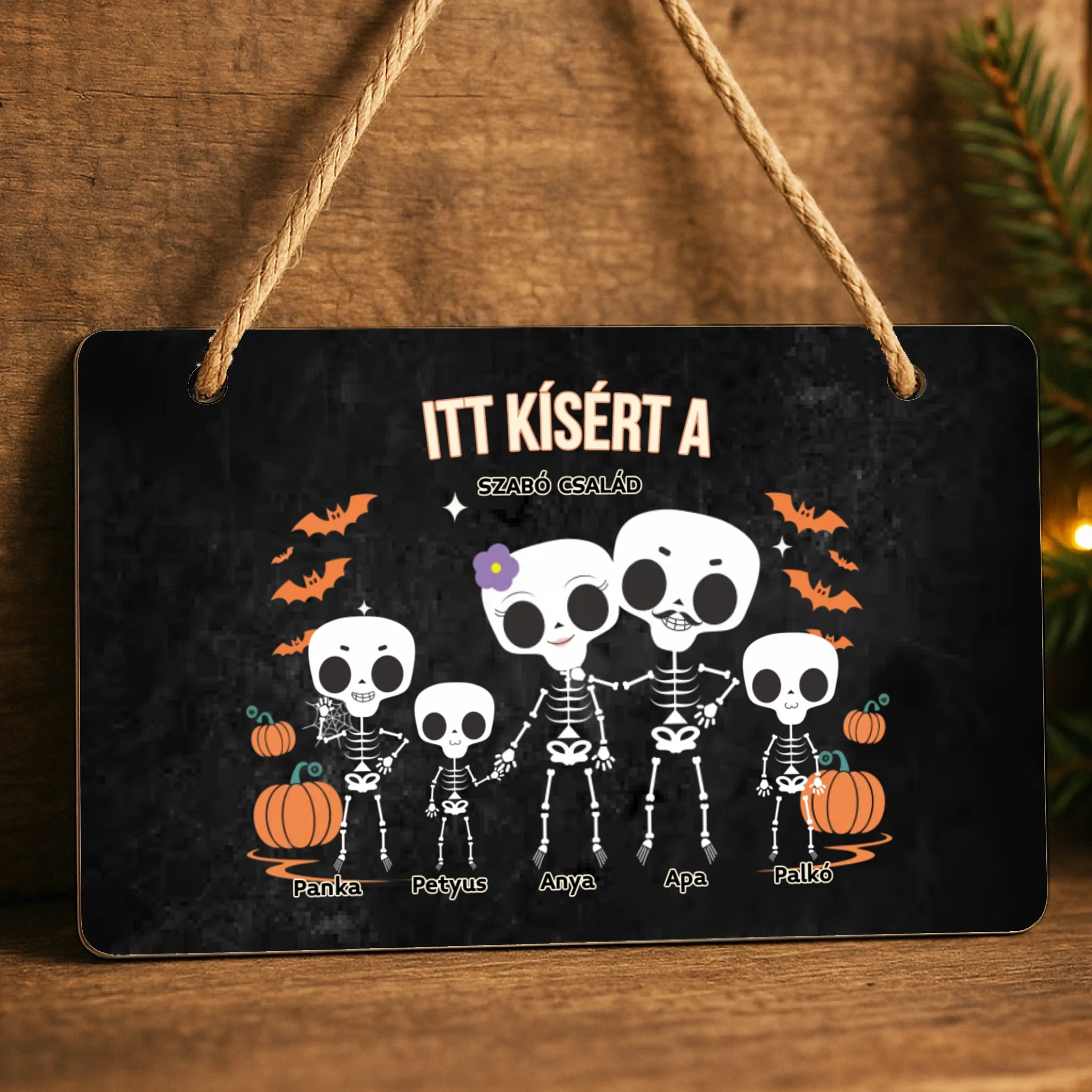 Személyre szabható őszi Halloweeni fali dekor tábla - Skeleton Crew családi ajándék