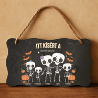 Személyre szabható őszi Halloweeni fali dekor tábla - Skeleton Crew családi ajándék