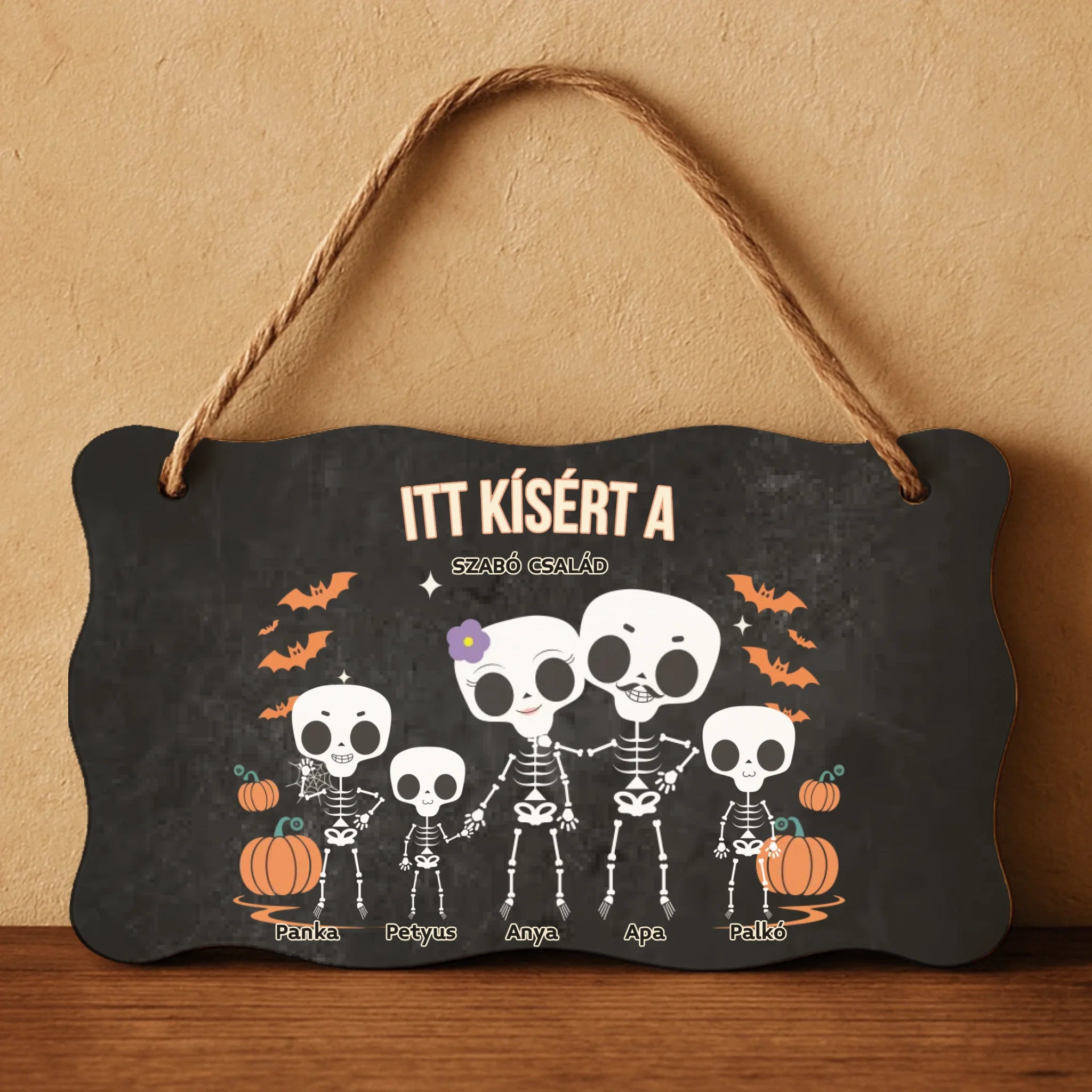 Személyre szabható őszi Halloweeni fali dekor tábla - Skeleton Crew családi ajándék
