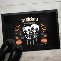 Személyre szabható őszi Halloweeni lábtörlő - Skeleton Crew családi ajándék pároknak