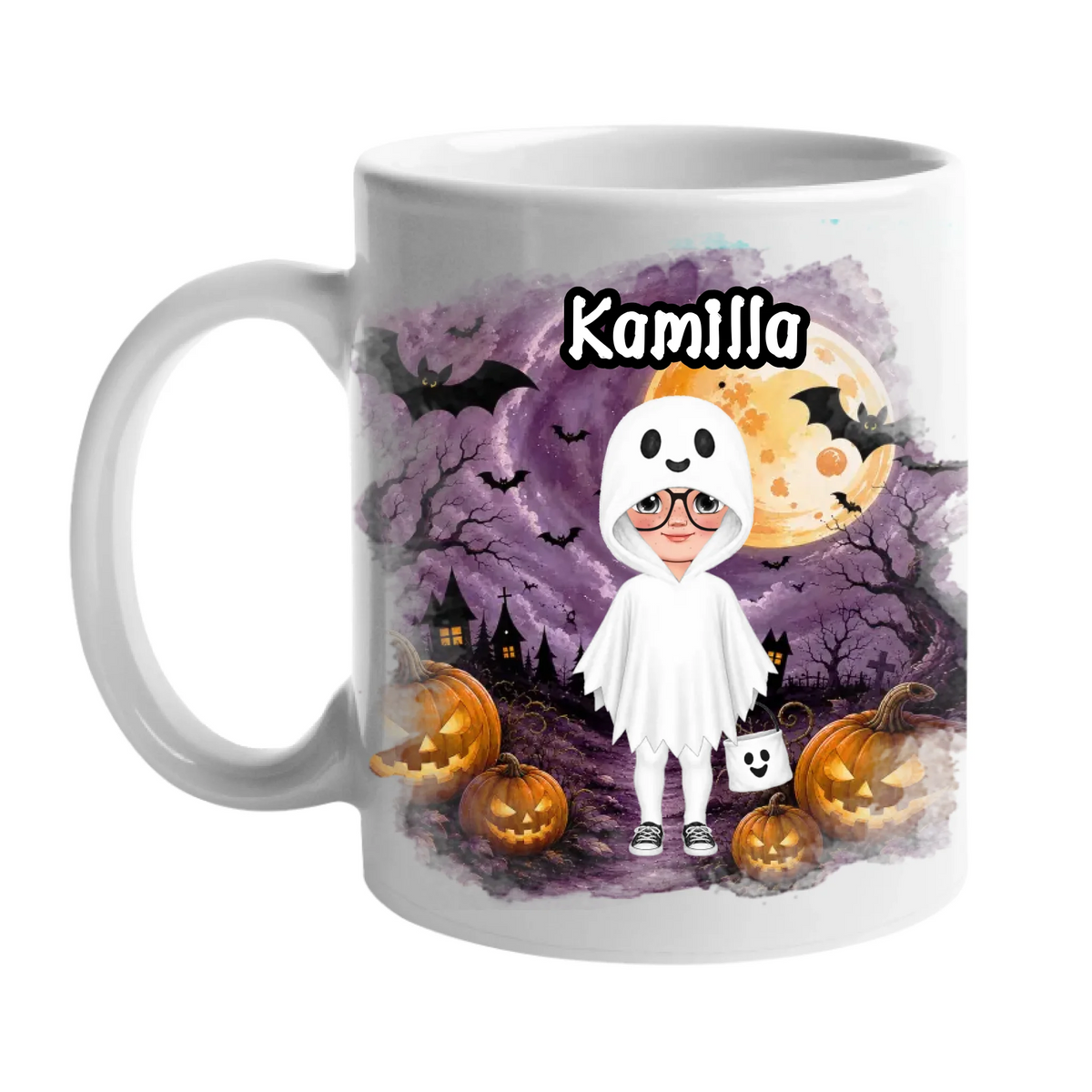 Ajándék halloweeni bögre gyerekeknek személyre szabható karakterrel