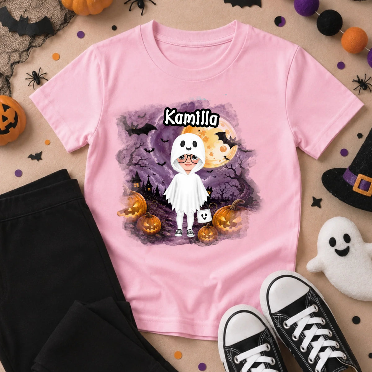 Ajándék halloweeni póló gyerekeknek személyre szabható karakterrel