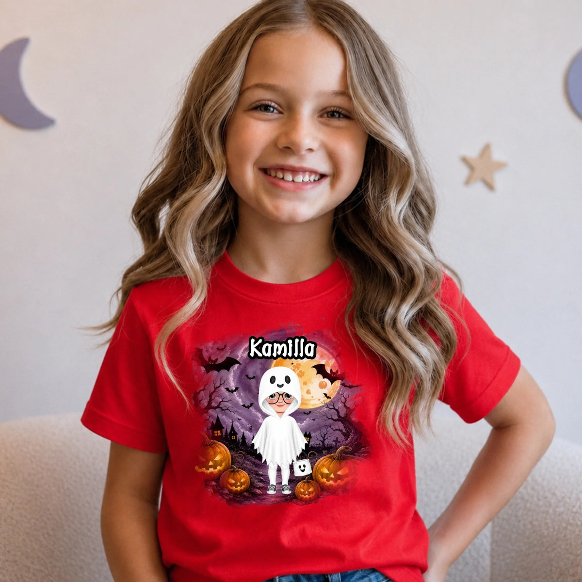 Ajándék halloweeni póló gyerekeknek személyre szabható karakterrel