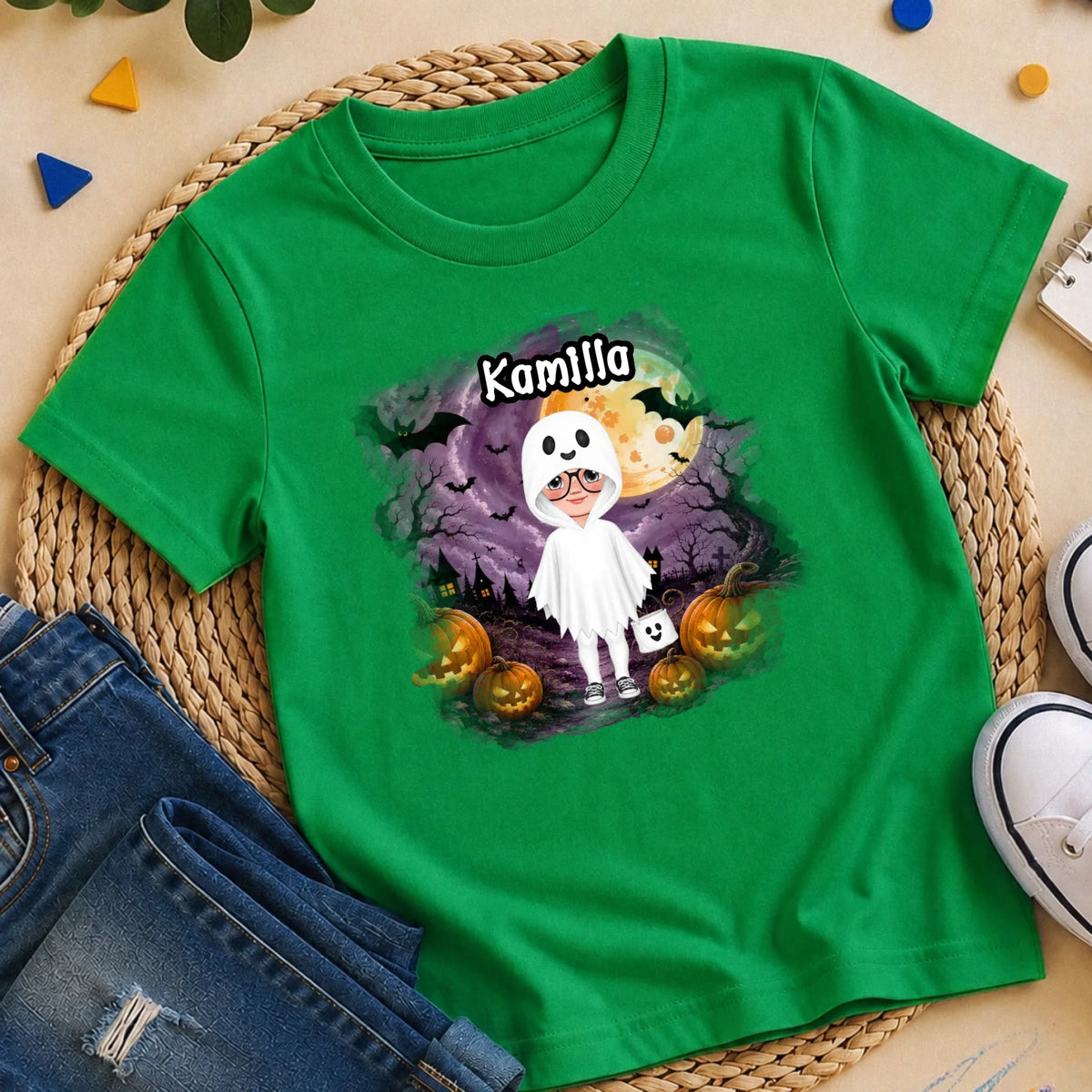 Ajándék halloweeni póló gyerekeknek személyre szabható karakterrel