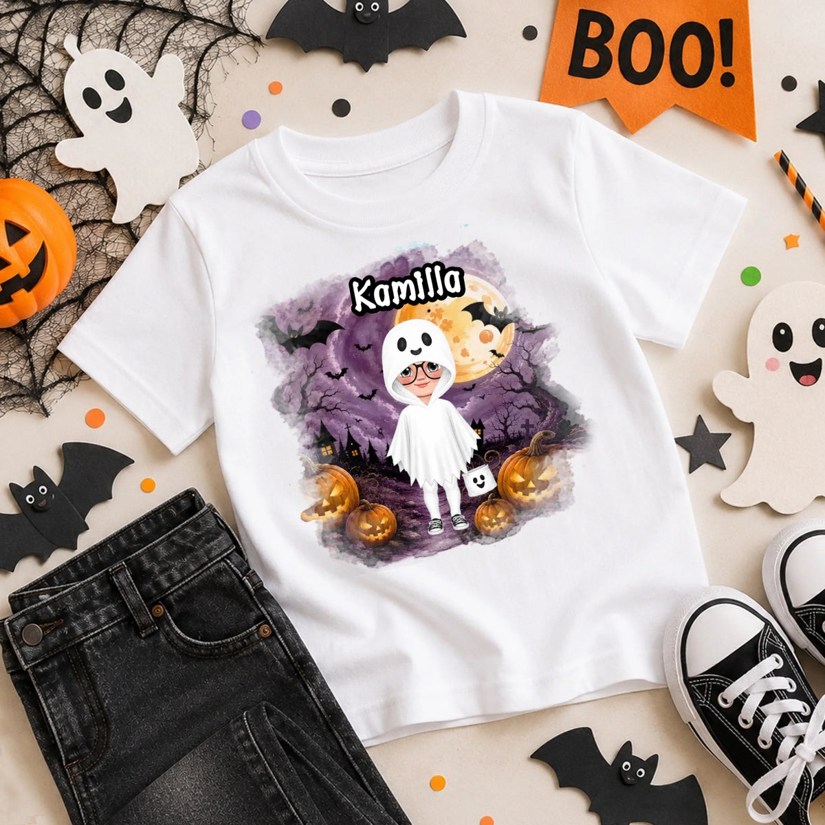 Ajándék halloweeni póló gyerekeknek személyre szabható karakterrel