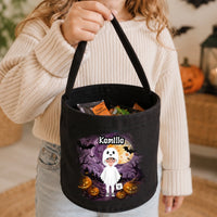 Ajándék halloweeni cukorkagyűjtő zsák gyerekeknek személyre szabható karakterrel