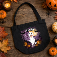 Ajándék halloweeni cukorkagyűjtő zsák gyerekeknek személyre szabható karakterrel