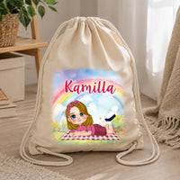 Szerkeszthető karakteres egyedi ajándék tornazsák kislányoknak saját névvel