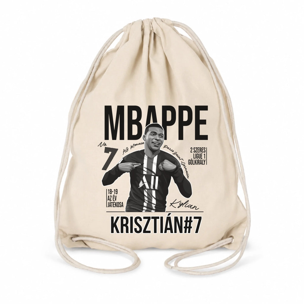 Személyre szabható ajándék focis tornazsák - Mbappe