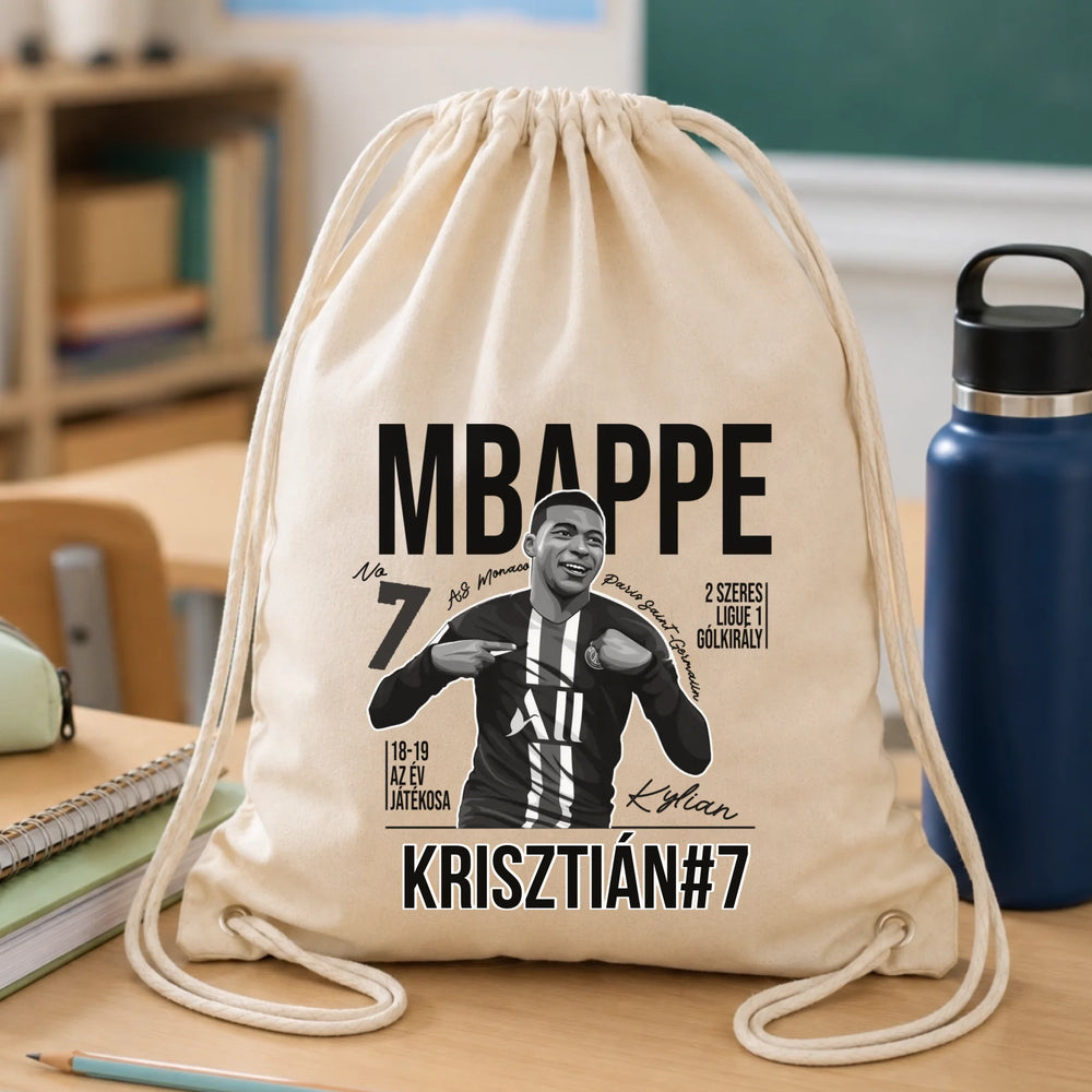 Személyre szabható ajándék focis tornazsák - Mbappe