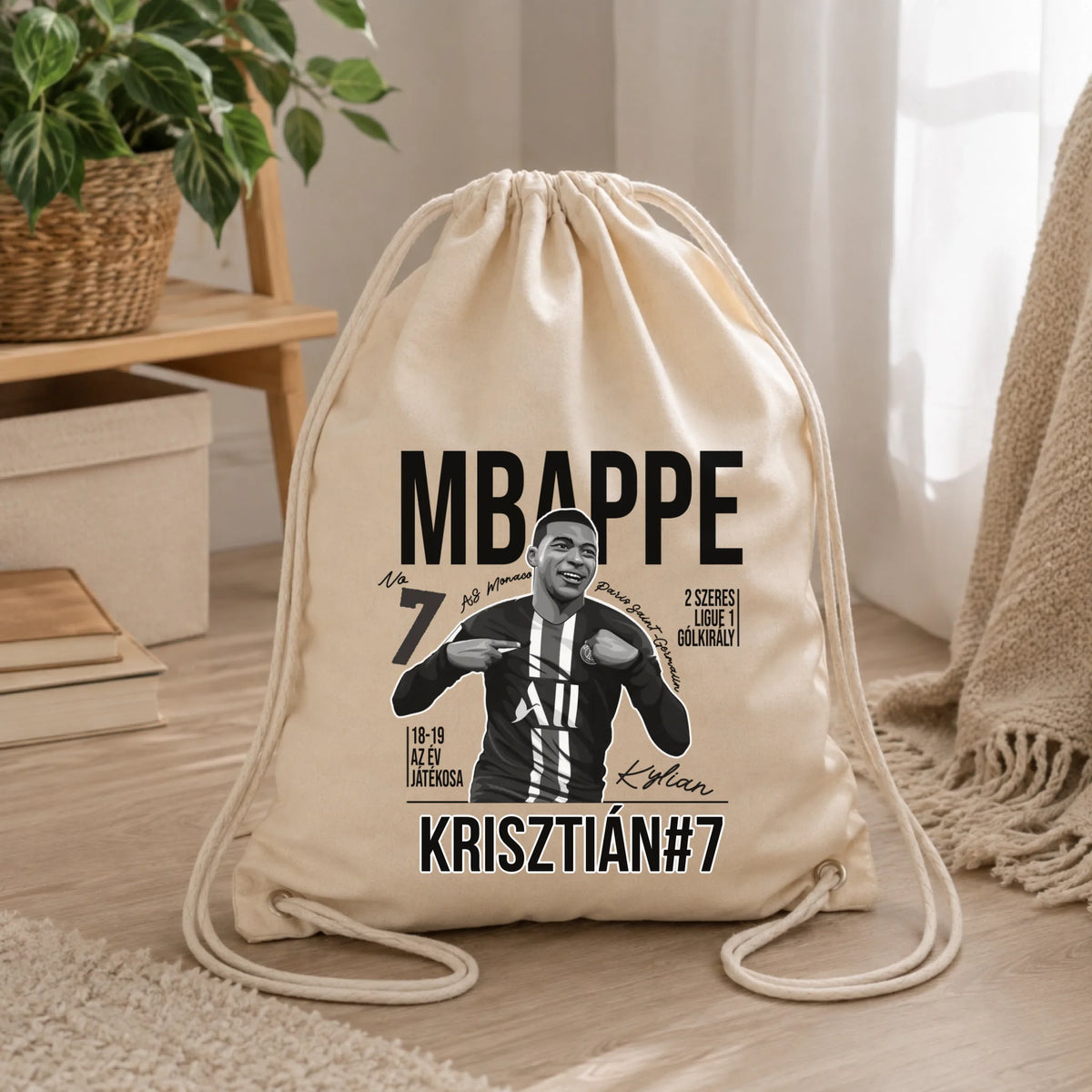 Személyre szabható ajándék focis tornazsák - Mbappe