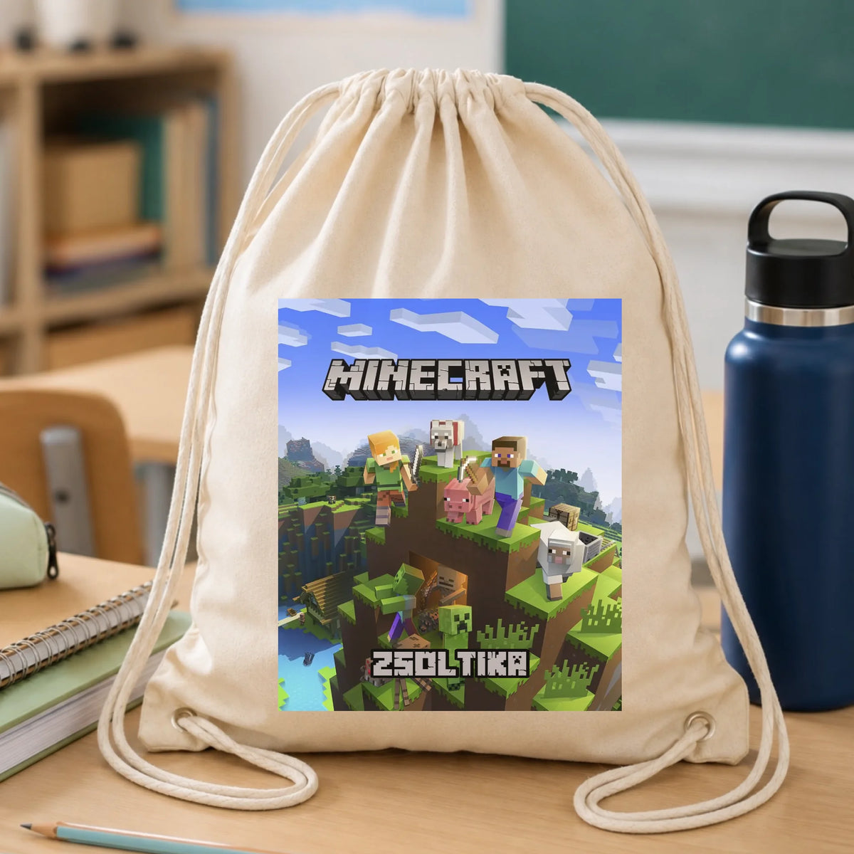 Szerkeszthető egyedi neves Minecraft tornazsák