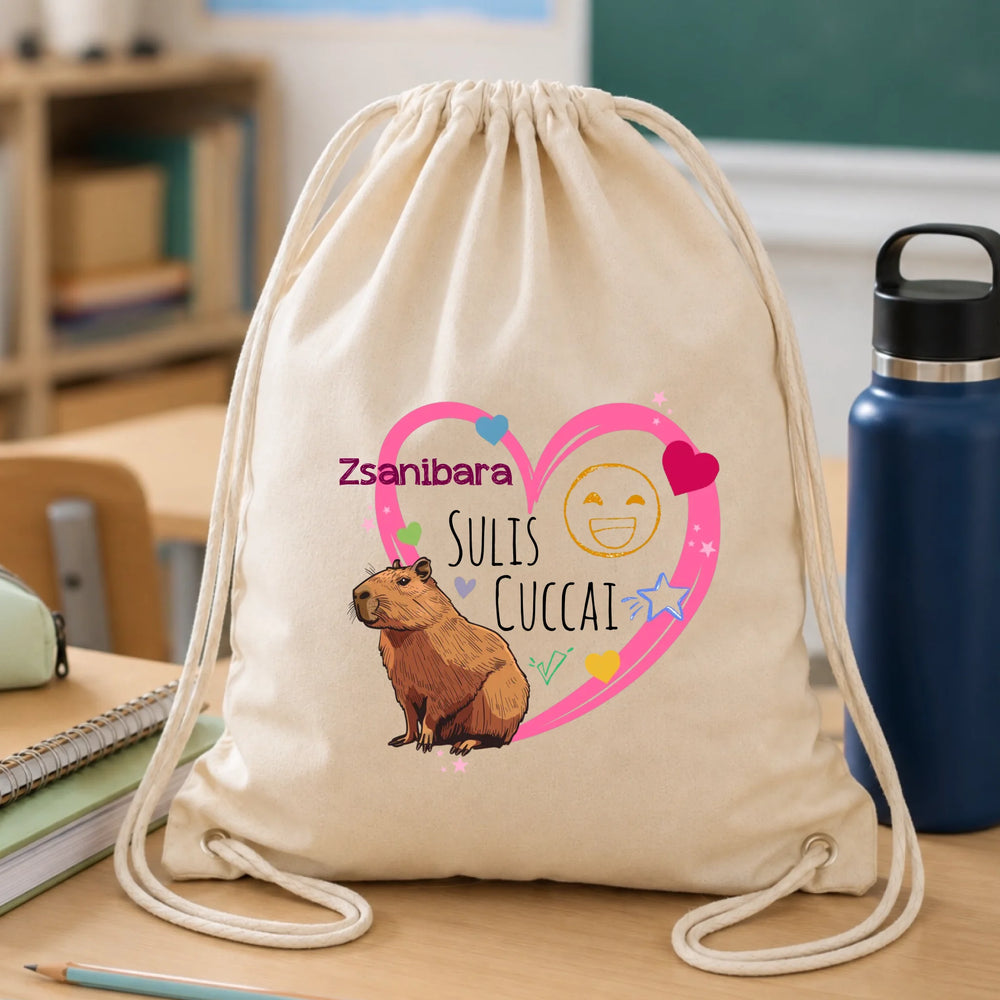 Szerkeszthető feliratos Capybara mintás ajándék tornazsák lányoknak