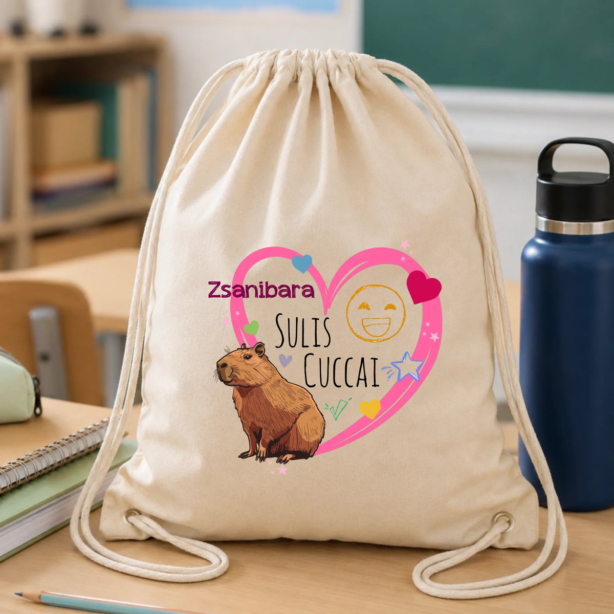Szerkeszthető feliratos Capybara mintás ajándék tornazsák lányoknak
