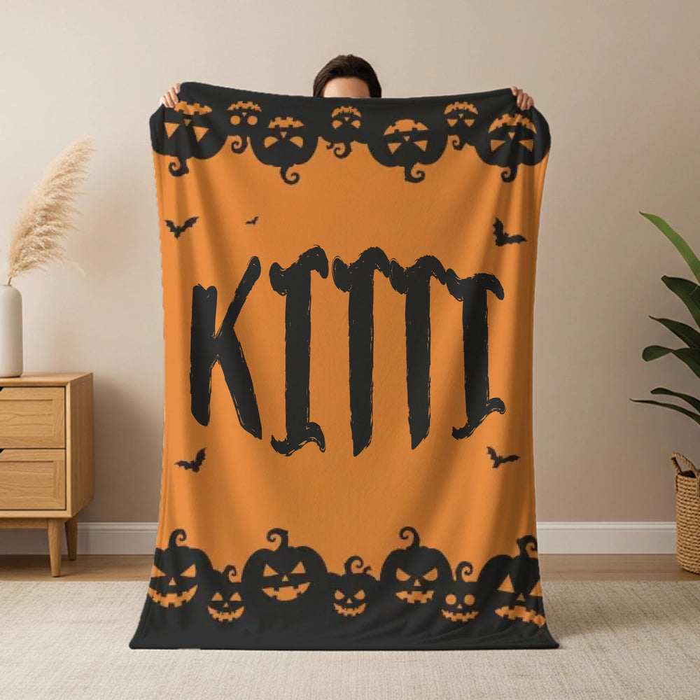 Halloweeni pléd saját névvel - tök mintával