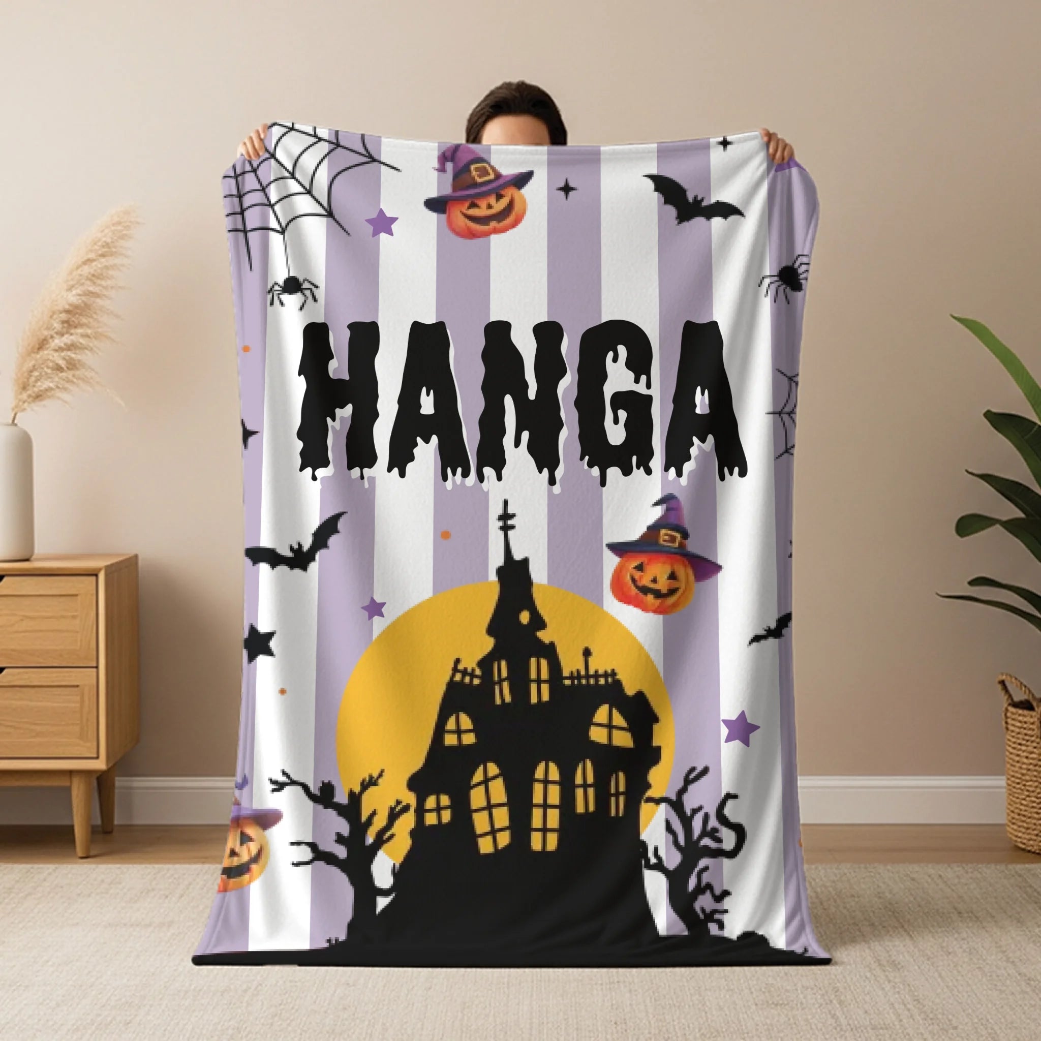 Egyedi névre szóló Halloween pléd szellemkastéllyal - gyerekeknek