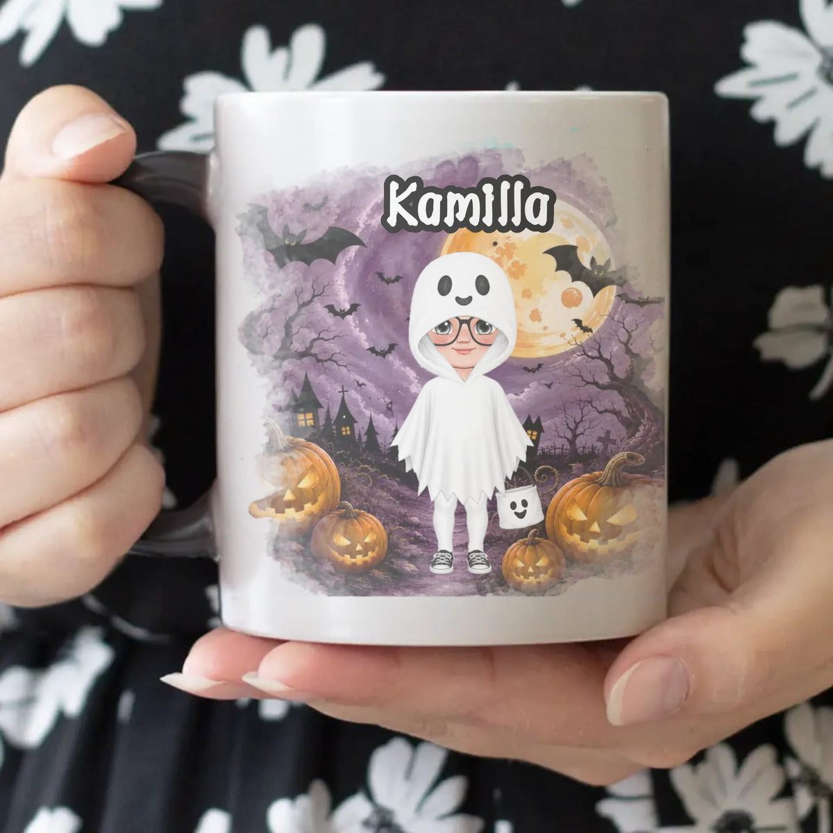 Ajándék halloweeni bögre gyerekeknek személyre szabható karakterrel
