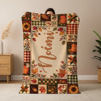 Személyre szabható őszi patchwork hatású pléd - saját névvel és felirattal