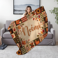 Személyre szabható őszi patchwork hatású pléd - saját névvel és felirattal