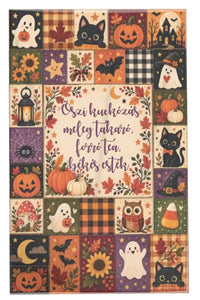 Személyre szabható Halloween pléd őszi patchwork hatású mintával - egyedi névvel és felirattal