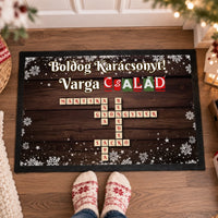 Scrabble mintás - egyedi karácsonyi feliratos lábtörlő családnévvel