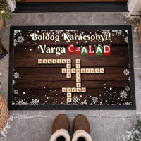Scrabble mintás - egyedi karácsonyi feliratos lábtörlő családnévvel