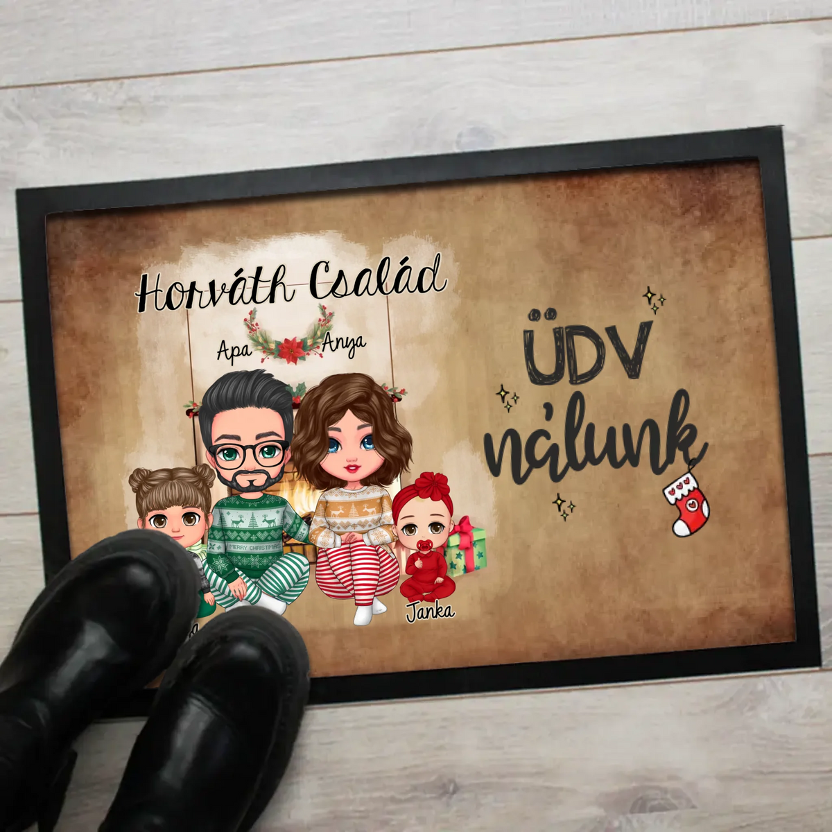 Karácsonyi cuki családos lábtörlő