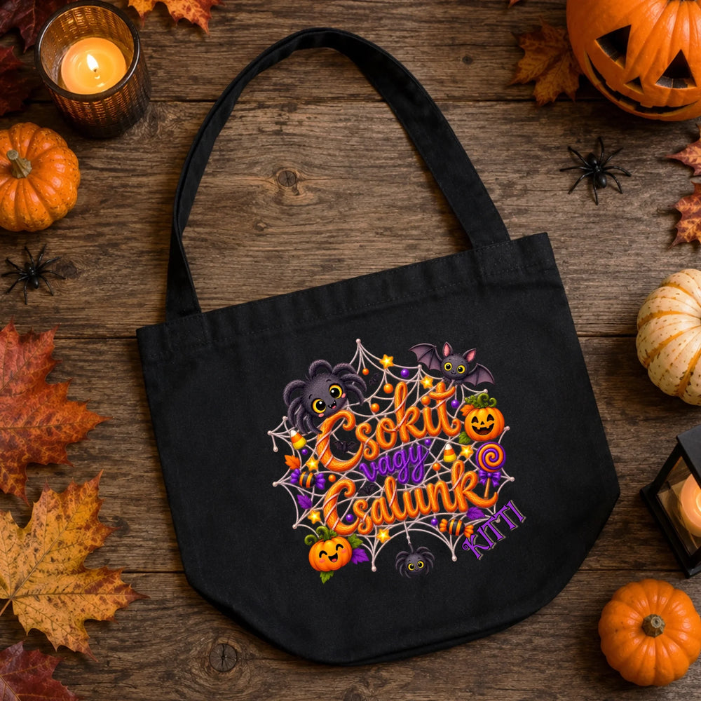 Csokit vagy csalunk - halloweeni cukorkagyűtjő zsák gyerekeknek