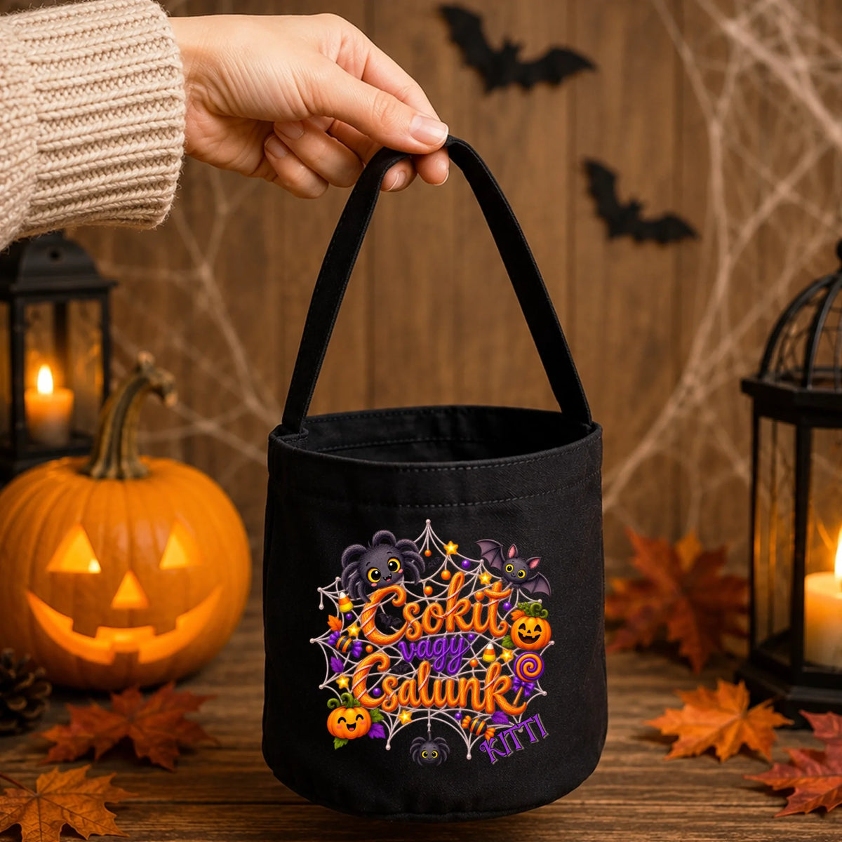 Csokit vagy csalunk - halloweeni cukorkagyűtjő zsák gyerekeknek