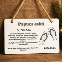 Papucs eskü ajándék fatábla Legénybúcsúkra