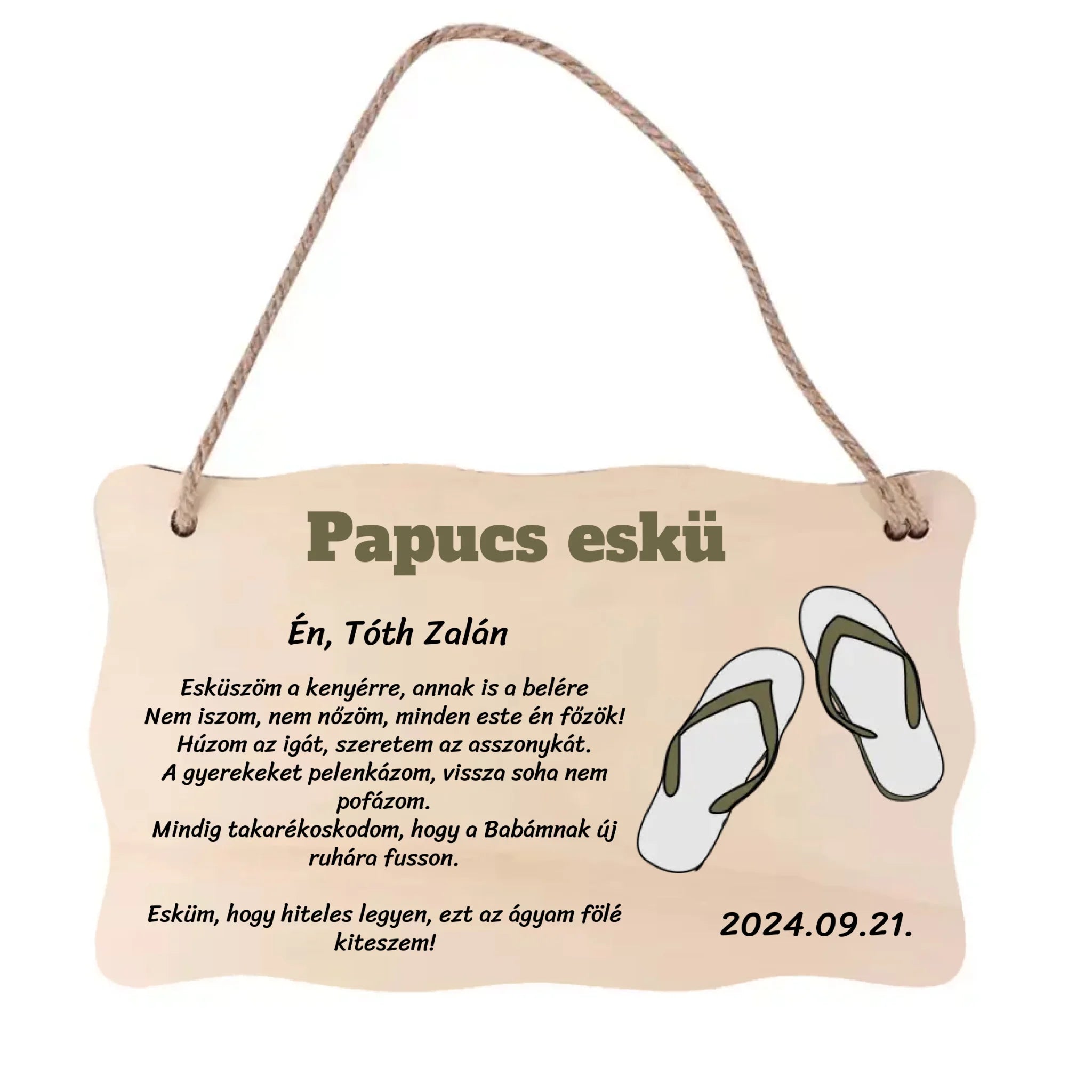 Papucs eskü ajándék fatábla Legénybúcsúkra
